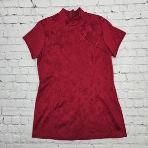 Vintage Sally Elegant Red Floral Women's Top SIZE:2XL